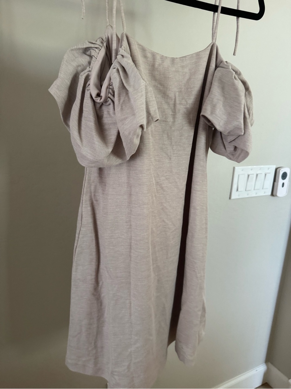Off-Shoulder Ruffle Mini Dress - Light Beige - Picture 3 of 4